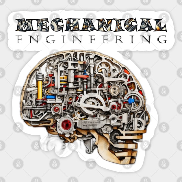 Mechanical Engineering - Inside Skull [Black Text Version] Sticker by JavaBlend